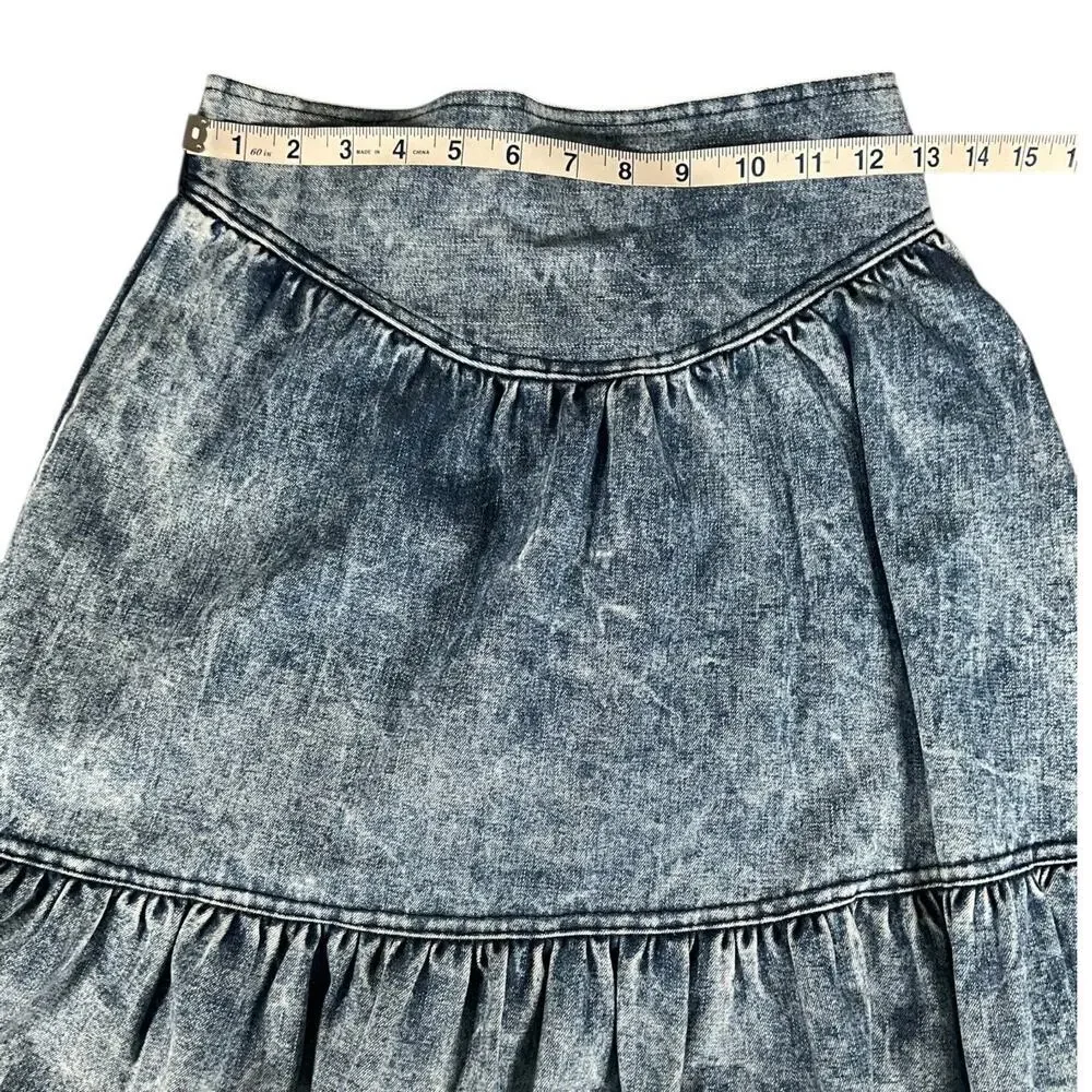 Vintage V.I.G. Sport Denim Mini Skirt Ruffle Hem 90s Acid Wash USA Size 7 Y2K - Picture 5 of 9